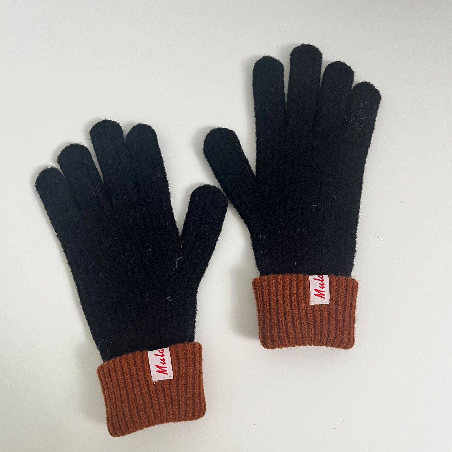 Color Block Splicing Wool Knit Gloves