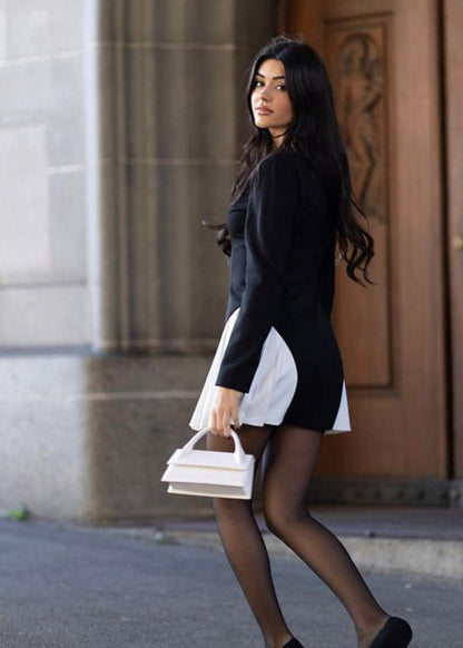 Blazer Dress With Pleated Hem In Black