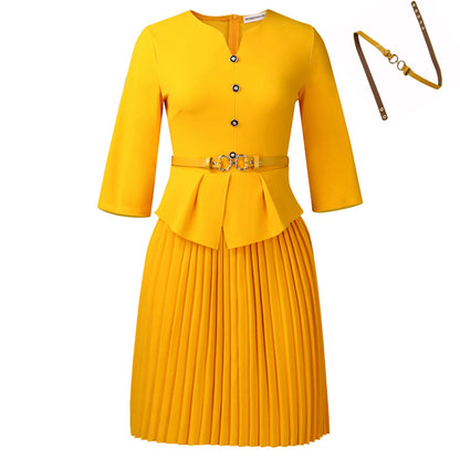 Elegant A-Line Knit Dress With Belt For Women