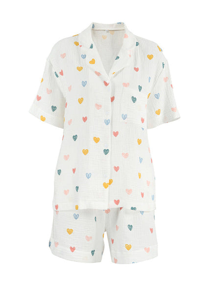 Cotton Gauze Pajama Set With Heart Print