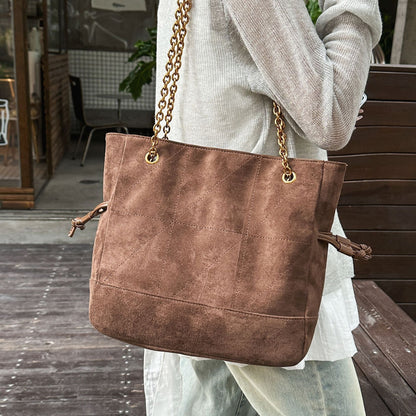 Retro Suede Tote Bag With Chain Strap Stylish Casual Shoulder Bag