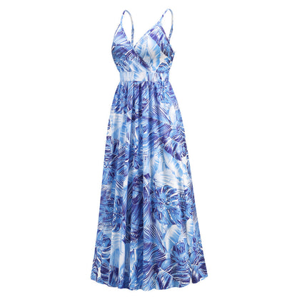 Bohemian Print Maxi Dress Sexy V-Neck Slip Dress