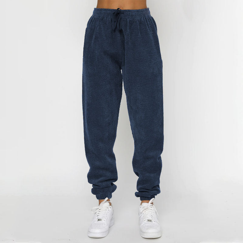 Solid Color Corduroy Casual Pullover Set