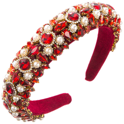 Vintage Baroque Style Velvet Headband for Women with Rhinestones and Pearls