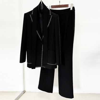 Button-Up Cotton Blazer Pants Set