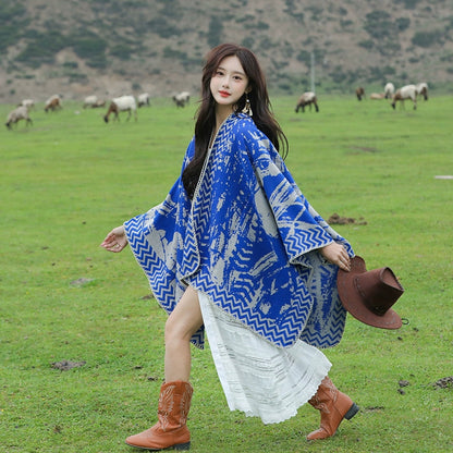Tibetan Great Retro Totem Red Warm Outer Shawl Women'S Scarf Autumn And Winter Cloak Big Cloak