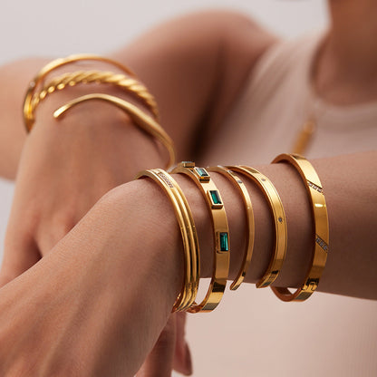 Vintage Zircon Wide Simple Bracelet