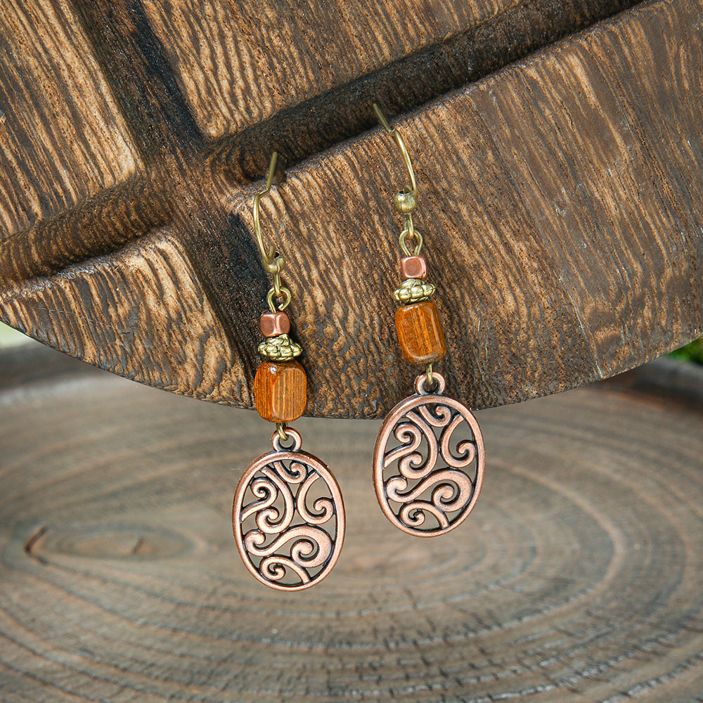Geometric Alloy Earrings Stylish Bohemian Wood Dangle Earrings