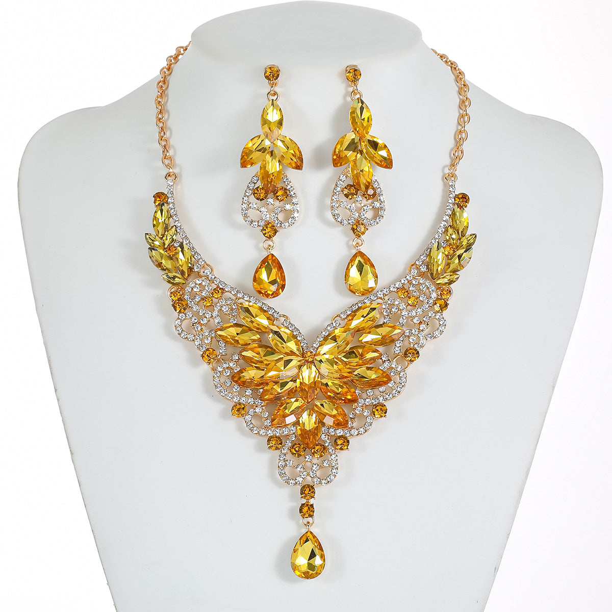 Vintage-Inspired Statement Crystal Gem Necklace Set for Women