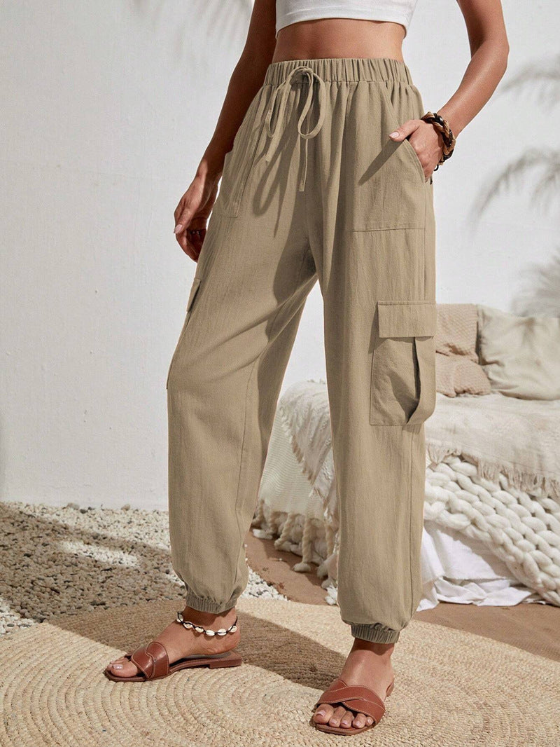 Women'S Spring And Summer New Versatile Solid Color Pocket Casual Cargo Women'S Pants