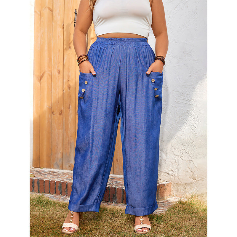 Loose-Fit High-Waisted Casual Pants With Pockets