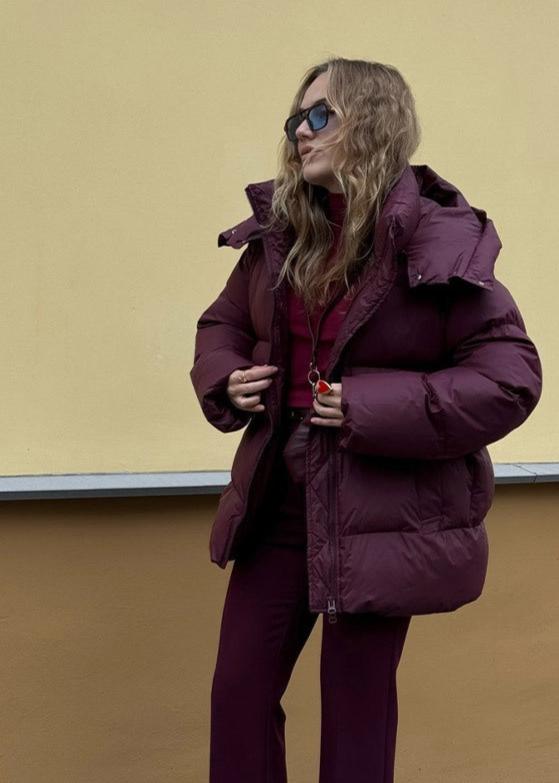Hooded Puffer Jacket Quilted Burgundy Style
