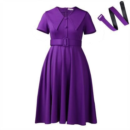 Elegant A-Line Dress With Doll Collar And Flare Skirt