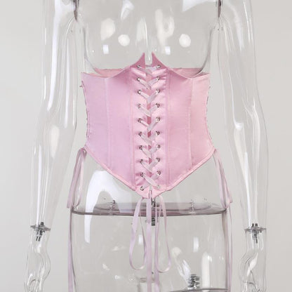 Off-Shoulder Chiffon Dress with Waist Tie in Pink and White