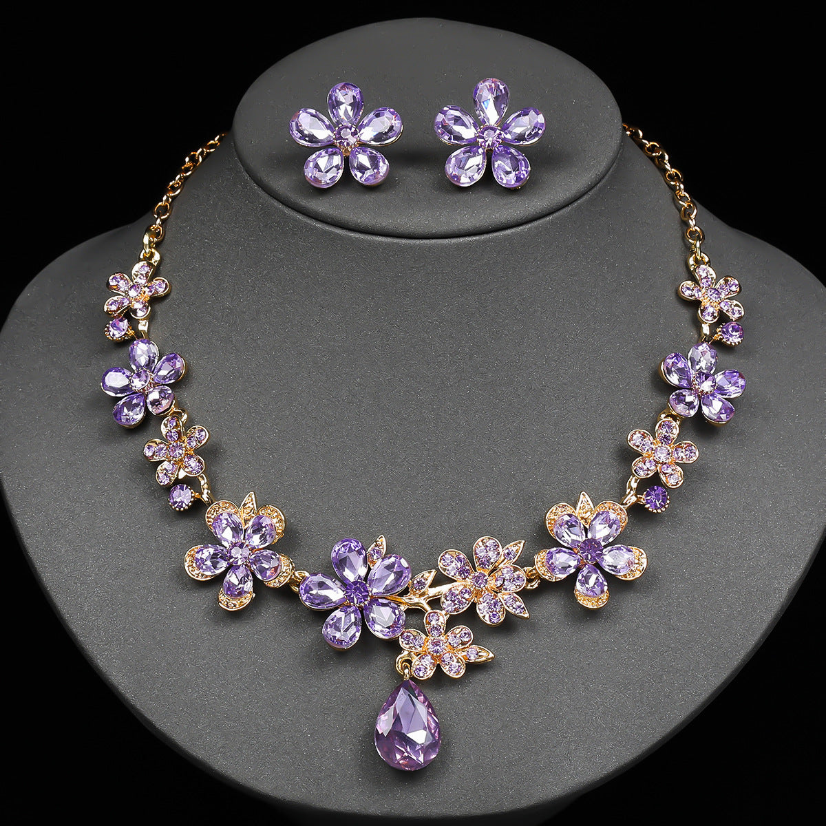 Floral Drop Necklace and Earring Set Vintage Jewelry