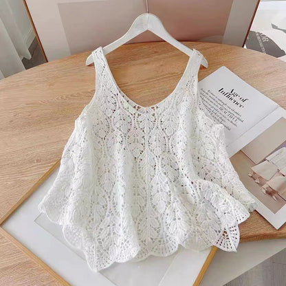 Crochet Hollow Knit Vest with Leaf Texture