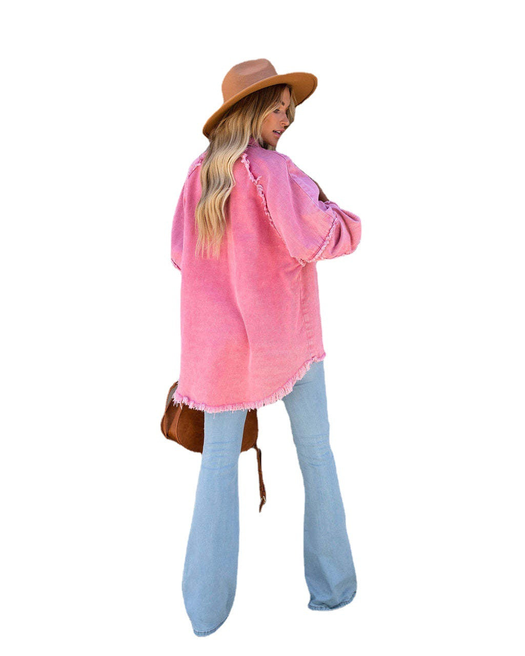 Washed Denim Fringe Jacket Chic Casual Oversized