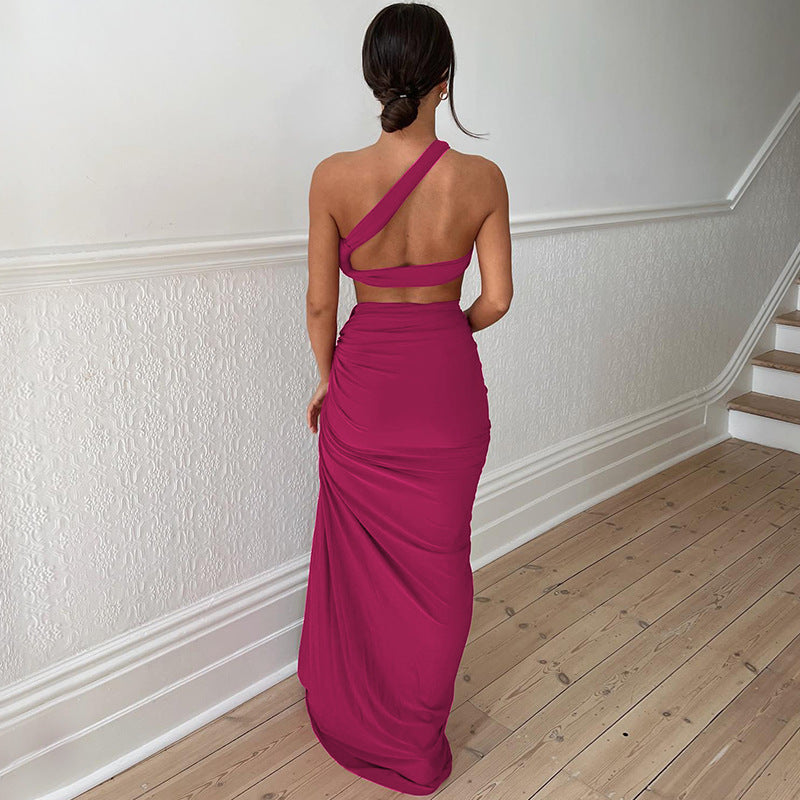 Backless Crop Top and Long Skirt Set Elegant Style