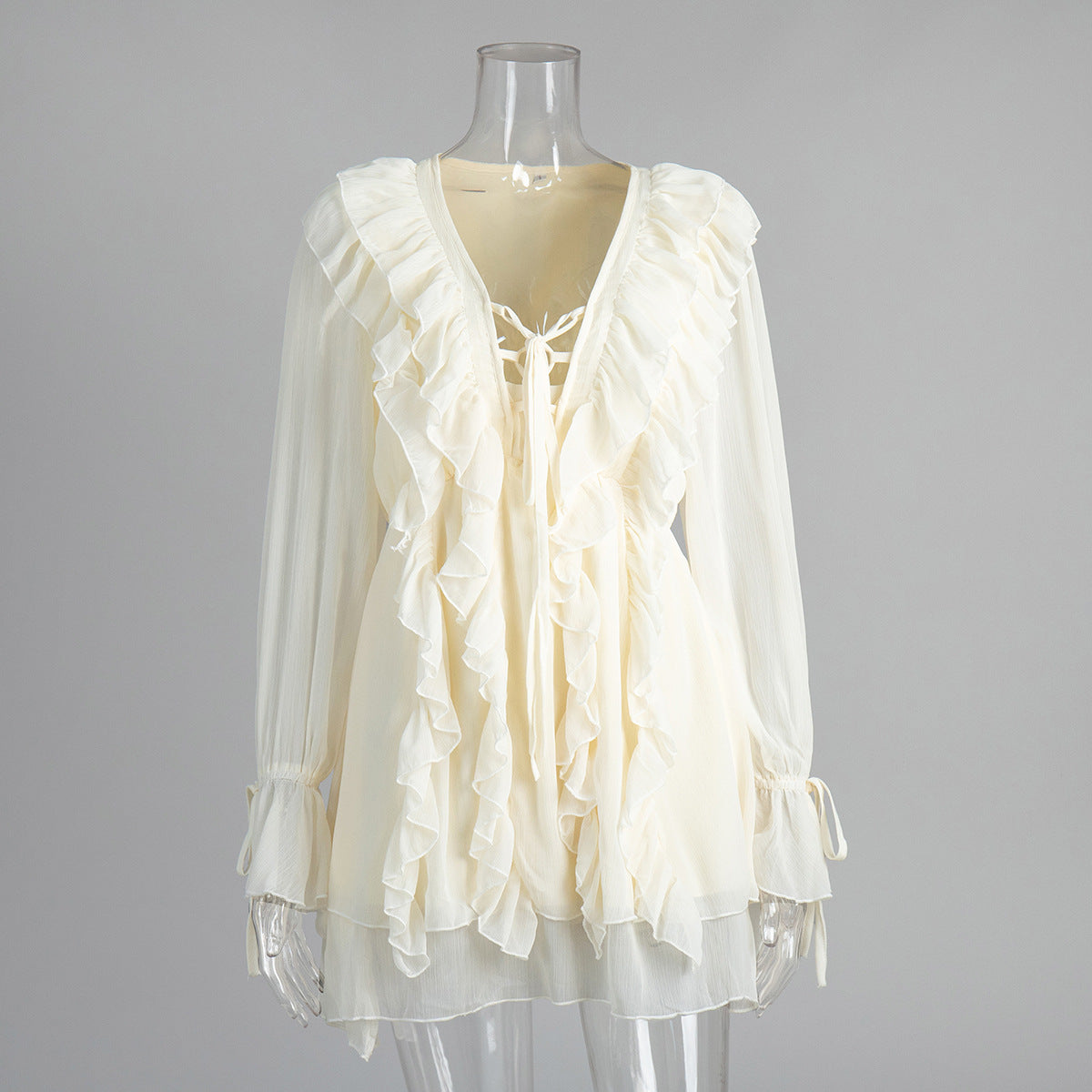 Chiffon Long Sleeve Dress With Ruffle Hem