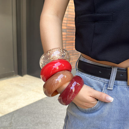 Trendy Semi-Transparent Acrylic Bracelet Exaggerated Wide Resin Bangle For Women