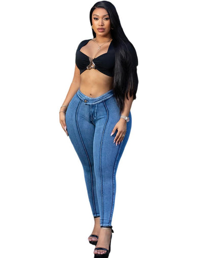 Trendy Street Style High-Waisted Denim Pants