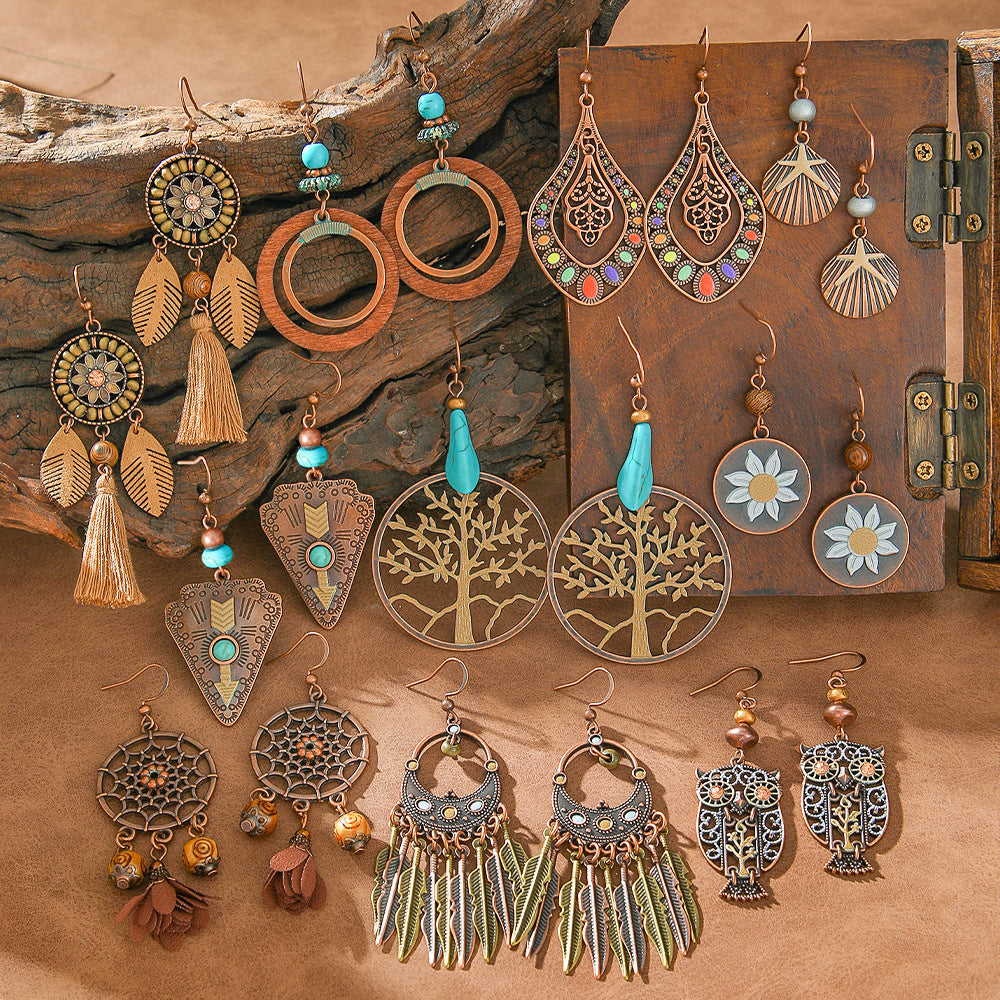 Vintage Bohemian Tassel Earrings with Hollow Design