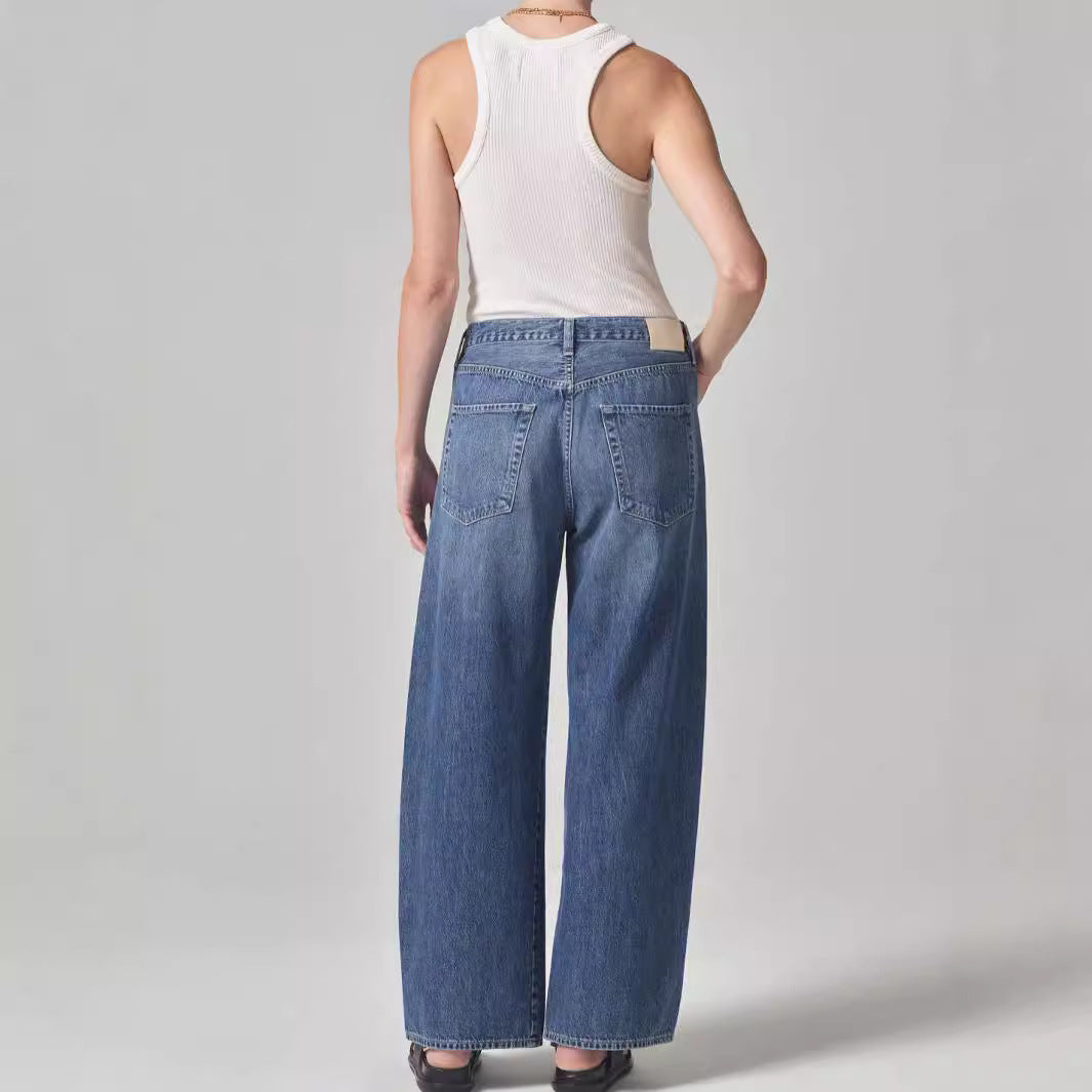 Distressed Loose Denim Pants Drawstring Jeans