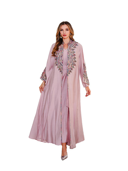 Muslim Embroidered Abaya Dress Two-Piece Evening Wear