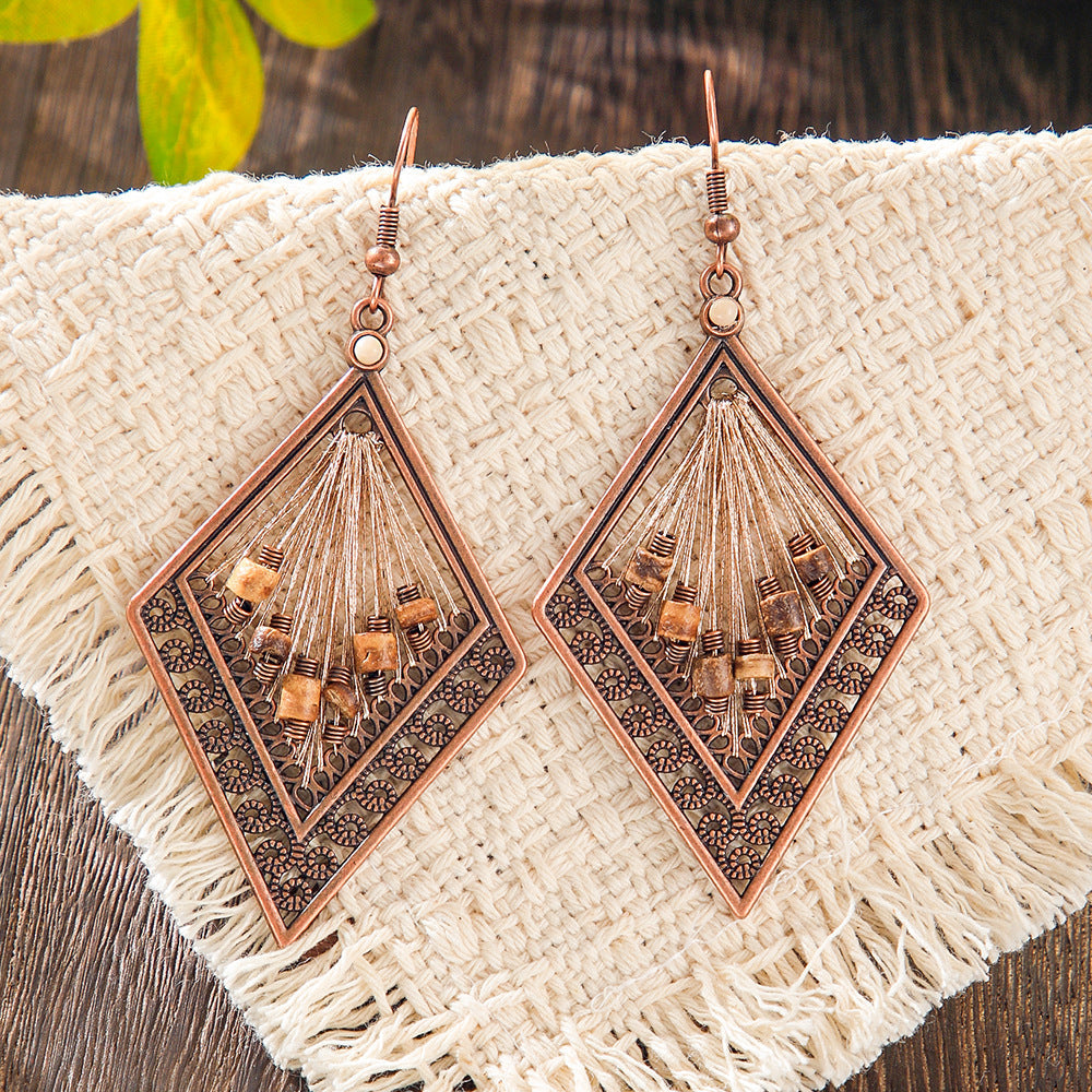 Bohemian Handcrafted Wire Earrings Colorful Thread Weaving Statement Dangle Earrings