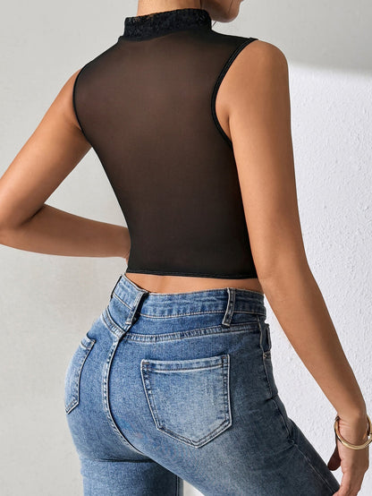 Skeletal Lace Tank Top Sexy Crop Top For Casual Wear