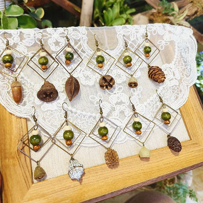 Geometric Plant-Inspired Wooden Earrings