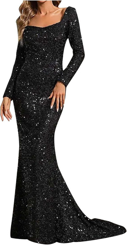 Elegant V-Neck Sequin Midi Dress With Flare Sleeves