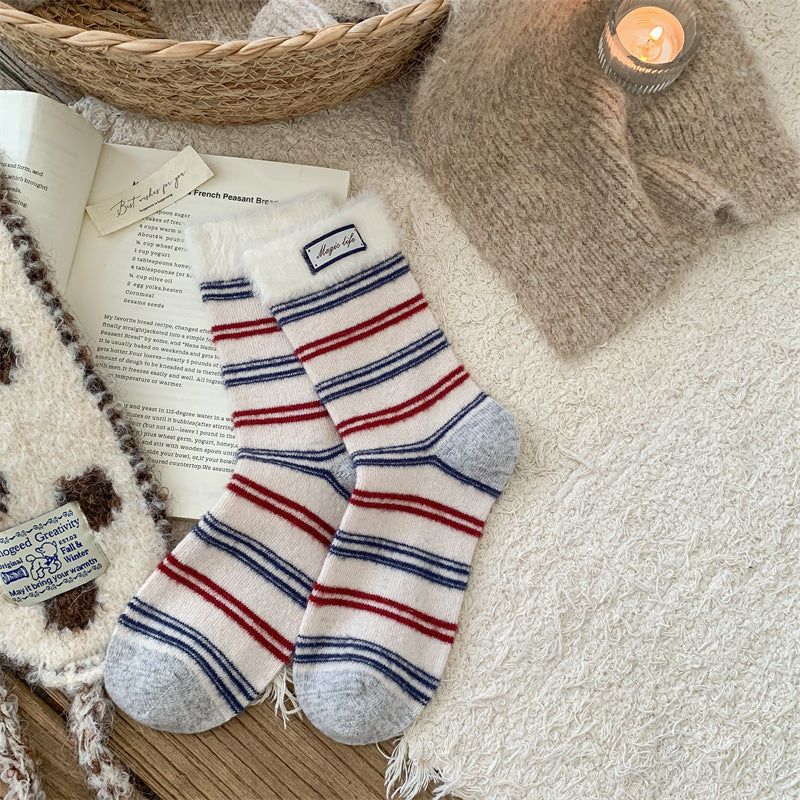 Striped Color Block Thermal Plush Crew Socks