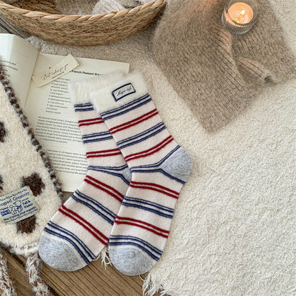 Striped Color Block Thermal Plush Crew Socks