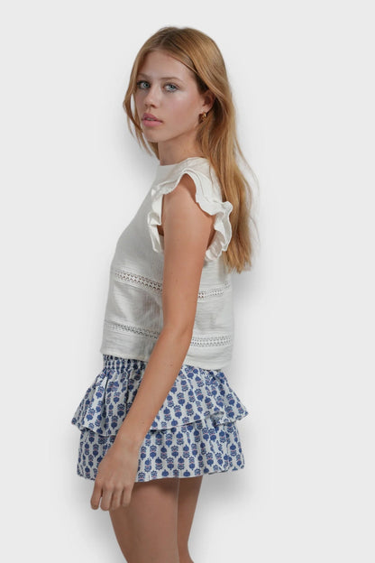 Striped Ruffle Layer Hem Casual Mini Skirts
