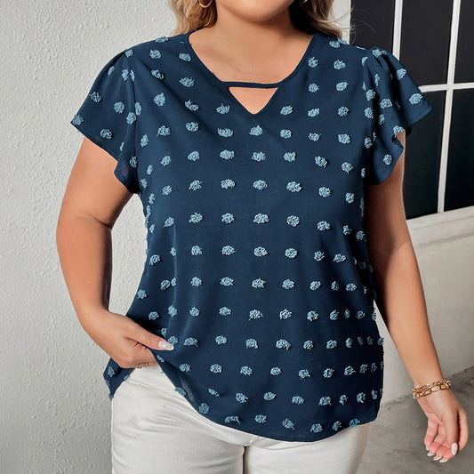 Plus Size Peacock Blue Short Sleeve Blouse