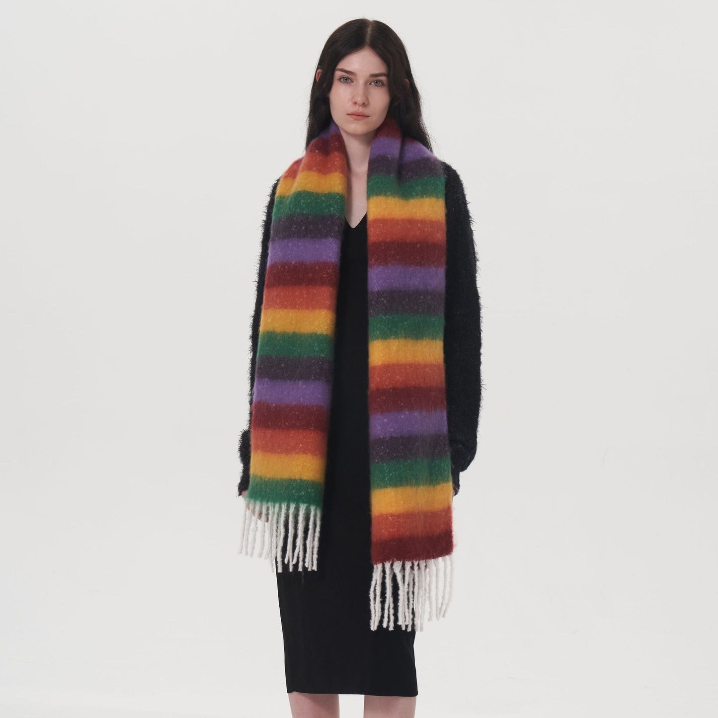 2+ Vintage Rainbow Stripe Tassel Scarves