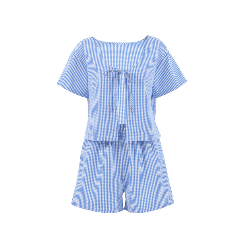 Plaid String Tie Homewear Sets