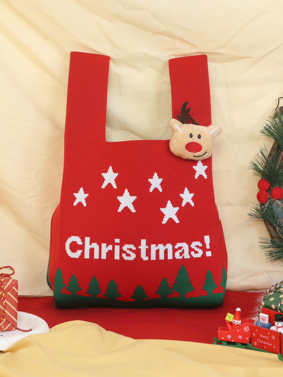 Merry Christmas Wristlet Knit Gift Bag