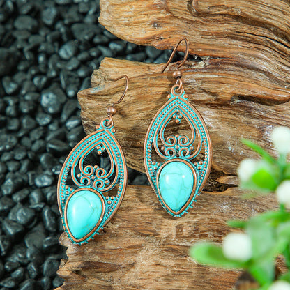 Vintage Geometric Turquoise Drop Earrings Statement Jewelry