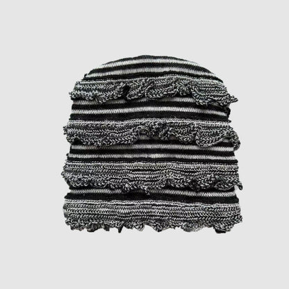 Striped Knitted Wool Blend Beanie Hat for Women
