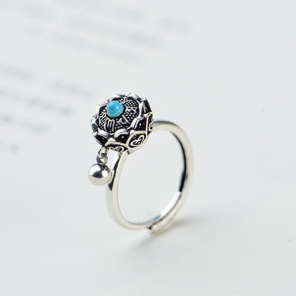 Lotus Six-Character Mantra Scripture Rotating Ring Lucky Turn Ring National Style Enamel Colored Burning Blue Ring