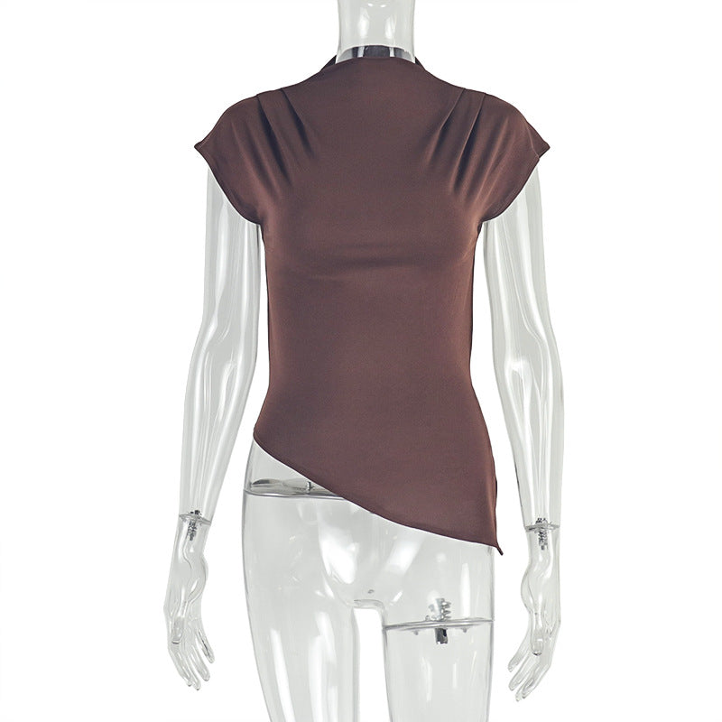 Trendy Asymmetrical High-Neck Sleeveless T-Shirt