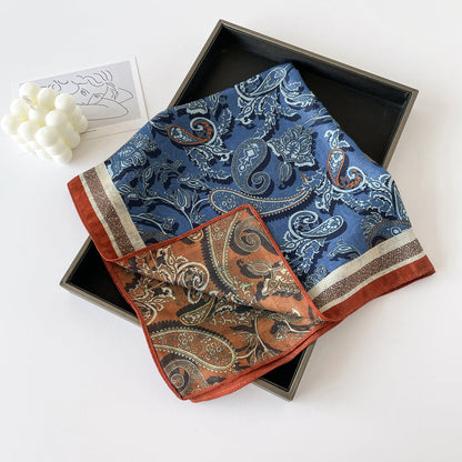 Elegant Flower Print Long Satin Scarf