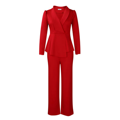 Elegant Ruffle Top And Wide Leg Pants Set For Women