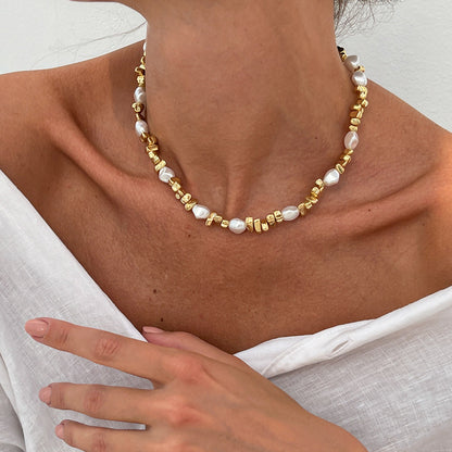 Baroque Irregular Pearl Bead Choker Necklace With Star Tassel