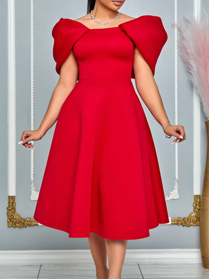 Elegant A-Line Dress With Puff Sleeves