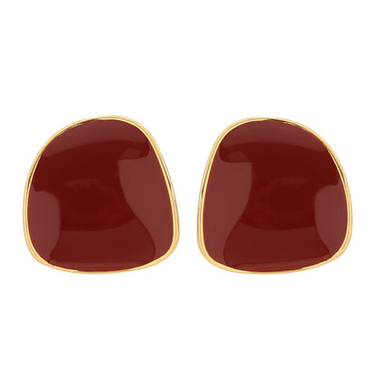 Burgundy Geometric Drip-Glaze Earrings With 925 Silver Pins