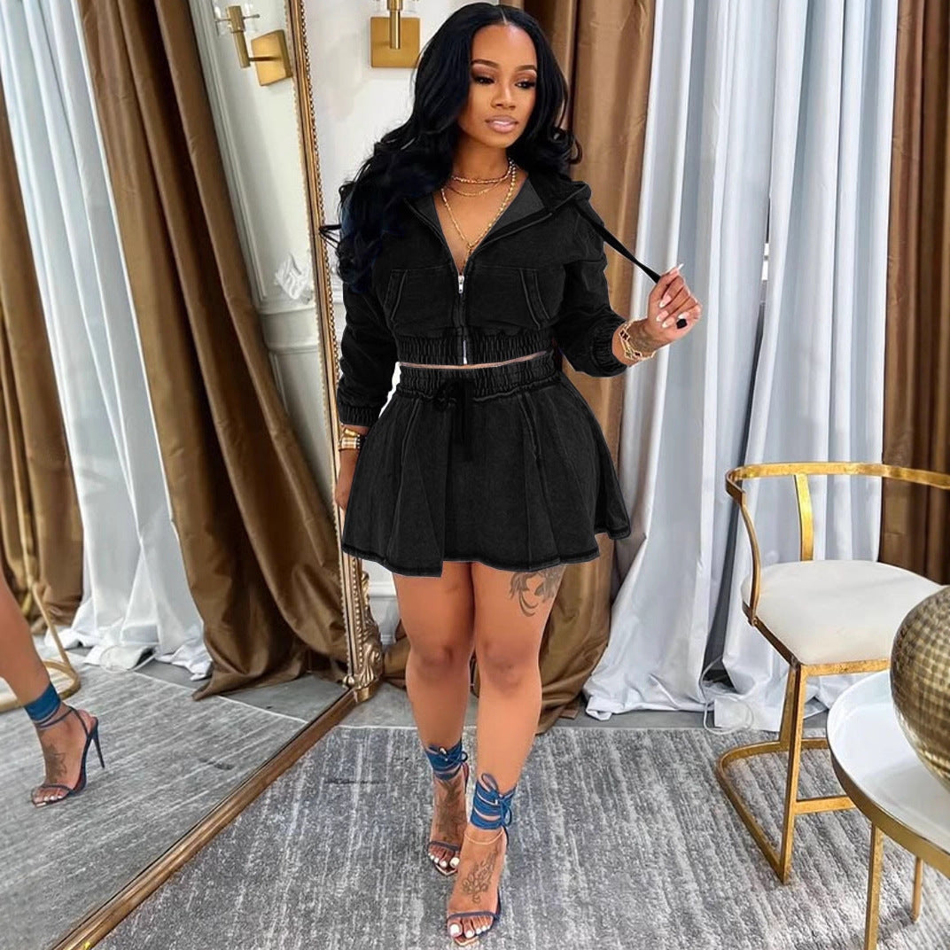 Casual Denim Jacket Dress Set For Women