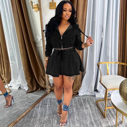 Casual Denim Jacket Dress Set For Women